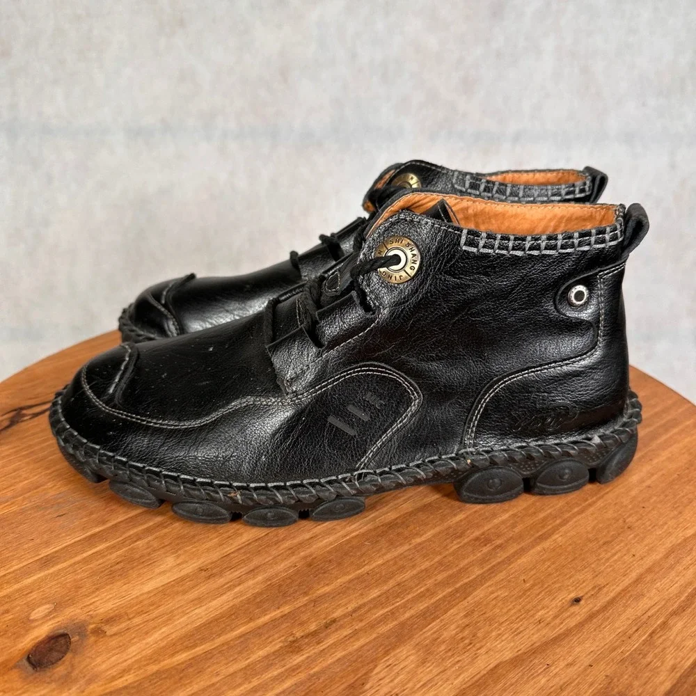Jing Pin Shi Shang Leather Chukka Boots Mens 9 Black Good Whipstitch Lug